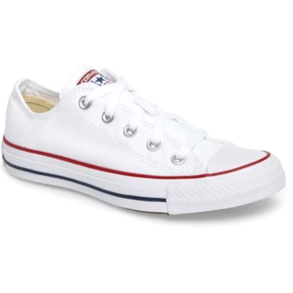 Converse White Sneakers with Red and Blue Stripes